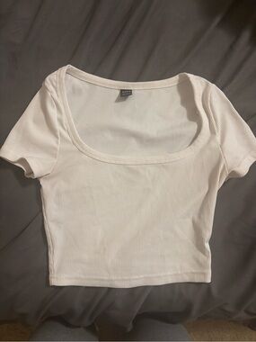 Brandy Melville White Ribbed Scoop Crop Top